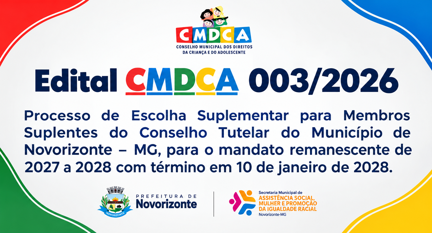 Edital CMDCA nº 003/2026! Clique aqui e acompanhe o processo!