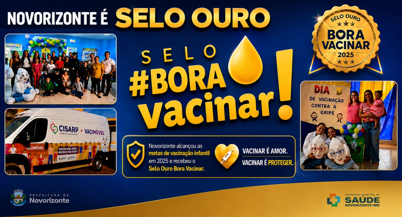 Novorizonte está entre as cidades mineiras reconhecidas com o Selo Ouro Bora Vacinar 2025!